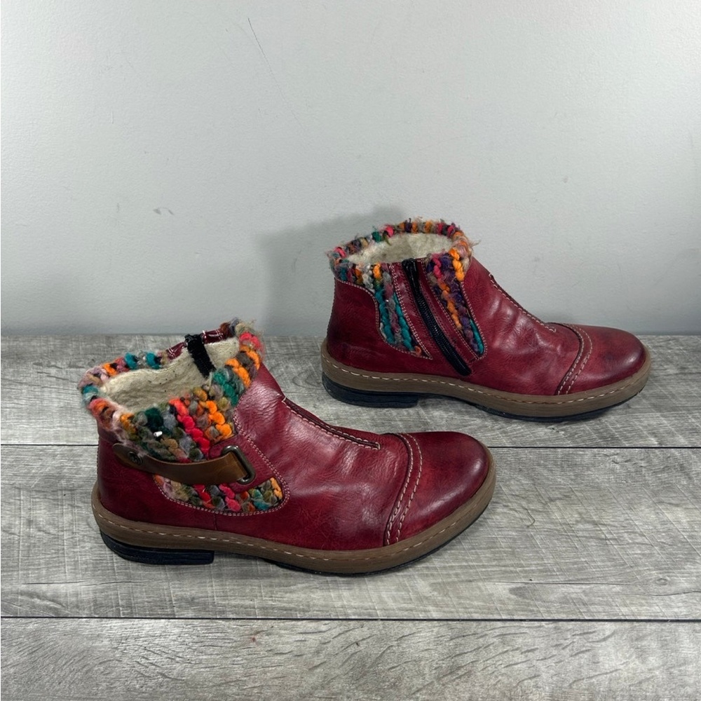 Rieker Red Leather Waterproof Women’s Insulated Winter Snow Side Zip Boots Sz 8